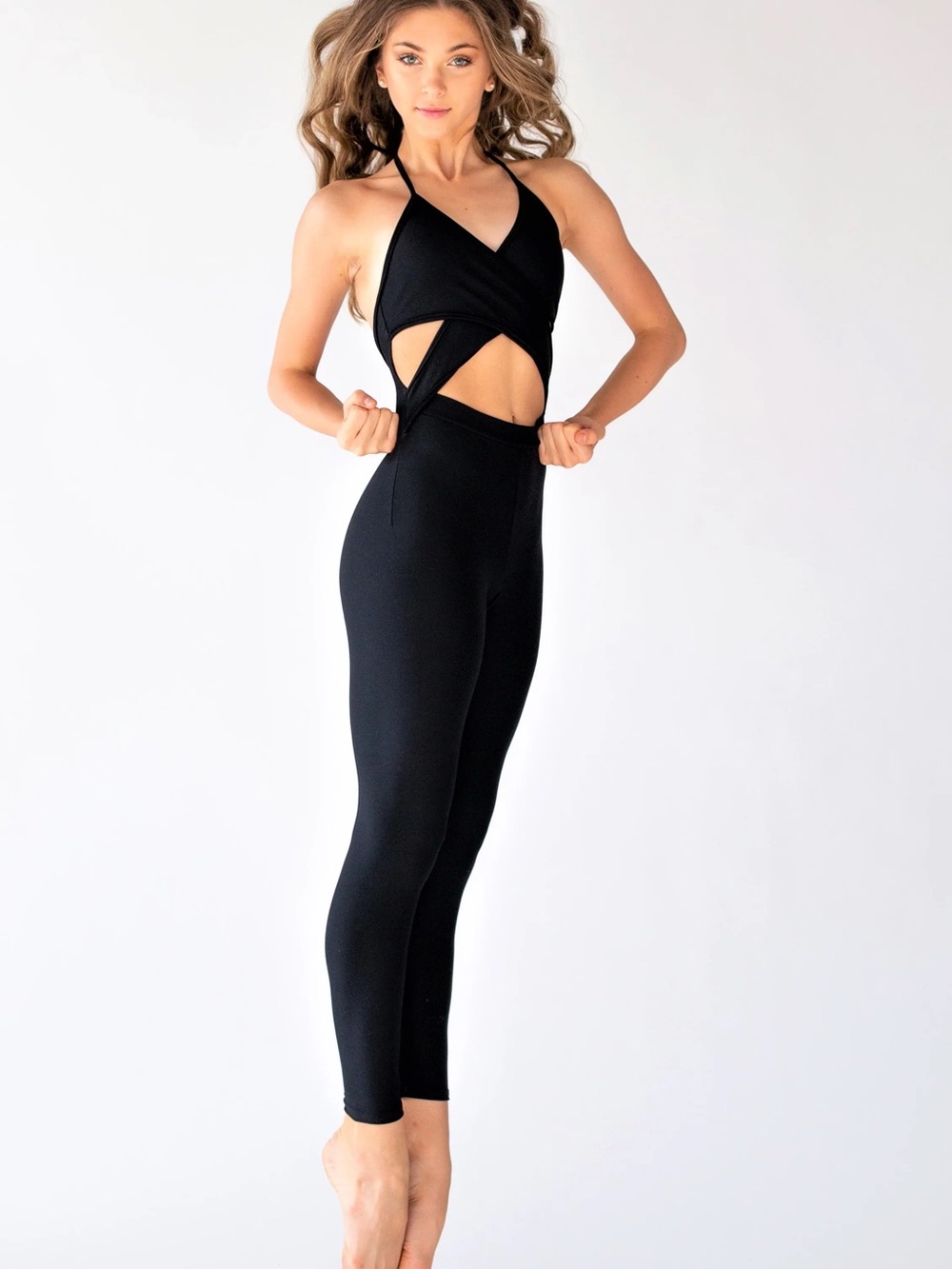 Blue water Dancewear Aspen Black Halter Cutout Jumpsuit